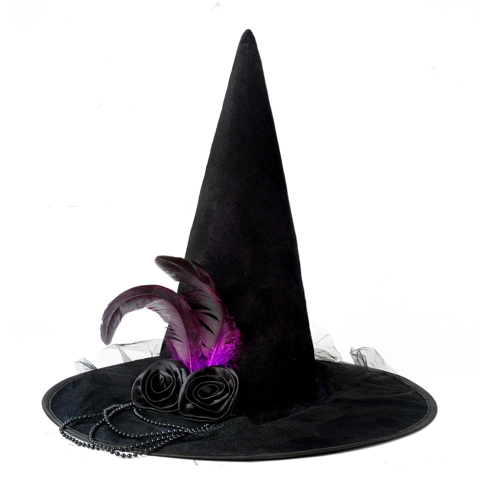 Photo 1 of DERAYEE Halloween Witch Hat, Black Velvet Witches Hat for Women Halloween Party Cosplay