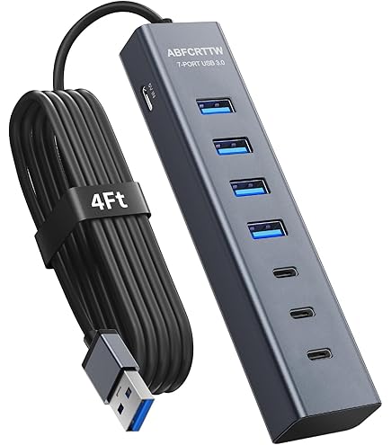 USB Type-A 4ポートアダプター Amazon.com: ABFCRTTW 4Ft 7-Port USB 3.0 Hub for Desktop