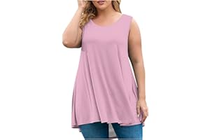 Womens Plus Size Tunic Tops Loose Fit Summer Casual Shirts Sleeveless Crewneck Flowy Blouses Wide Strap Camisole