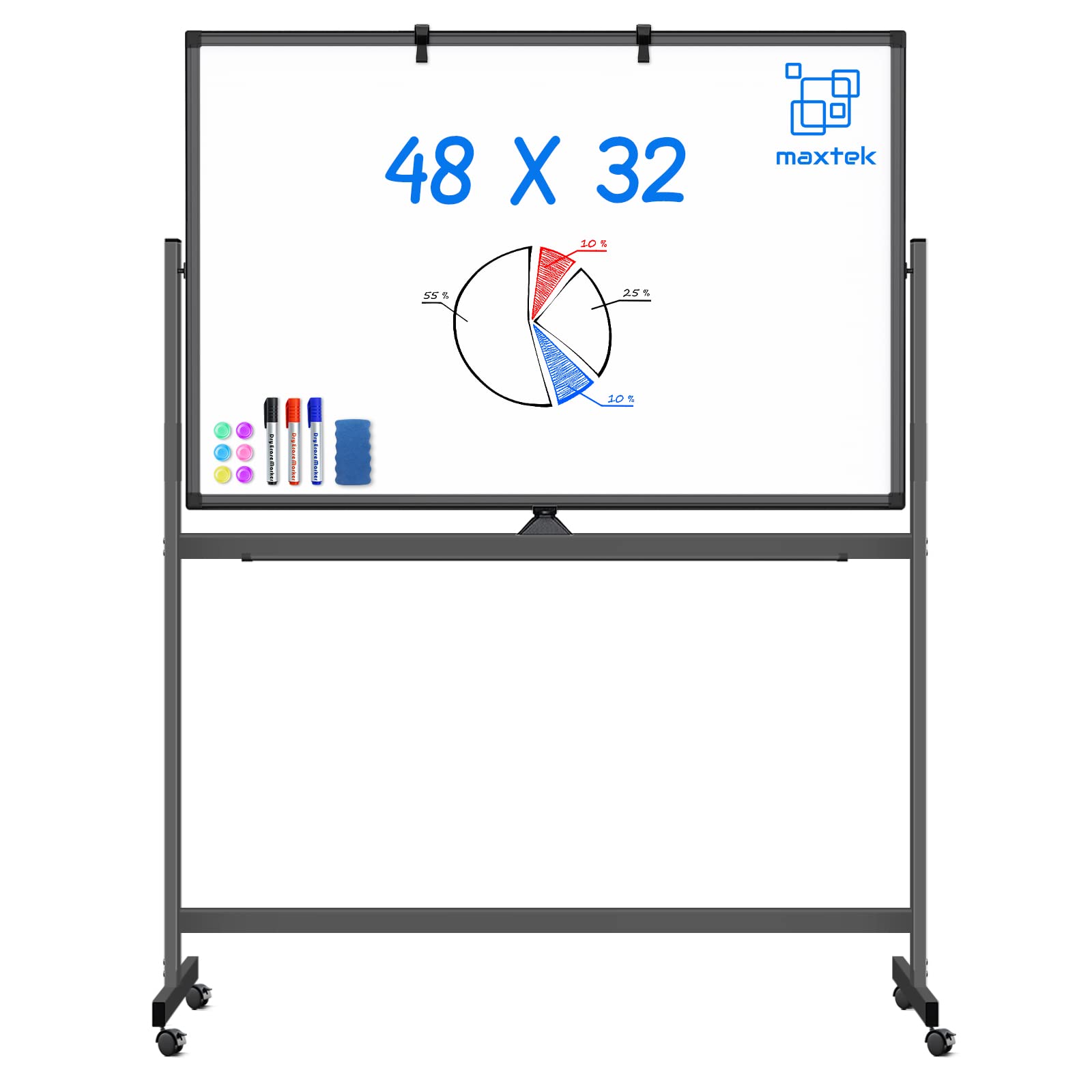 Photo 1 of ***************MISSING PARTS/MINOR DAMAGE**********************
Rolling Dry Erase Board 48 x 32, maxtek Double-Sided Mobile White Board, Large Portable Magnetic Whiteboard with Stand - Easel Style Whiteboard with Wheels for Home Office Classroom School, B