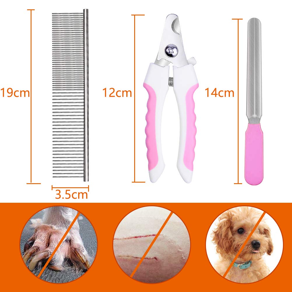 tuxepoc Pets Dog and Cat Nail Clippers,Dog Combs for Grooming (Pink-White)