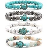Caiyao 8mm Sea Turtles Beads Bracelet Turquoise Natutal Stone Elastic Stretch Bracelet for Women Men