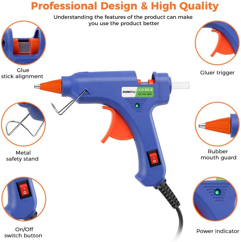 Hot Glue Gun, 20W Mini Hot Melt Glue Gun Set with 75pcs Glue Sticks and Carry Case for Packaging, DIY, Arts & Craft, Home Quick Repairs Etc(Blue)