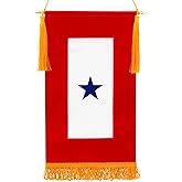 ANLEY Military Service Banner - American Family Member On Service One Blue Star - 15" X 8" Fringed Flag & Wooden Flagpole & Golden Hanging Cord with Tassels - Vivid Color & Fade Resistant