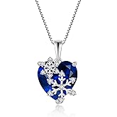 Oskani Snowflake Necklace for Women 925 Sterling Silver Heart Birthstone(White/Aquamarine/Sapphire/Pink) Pendant Necklaces Cubic Zirconia Winter Christmas Jewelry