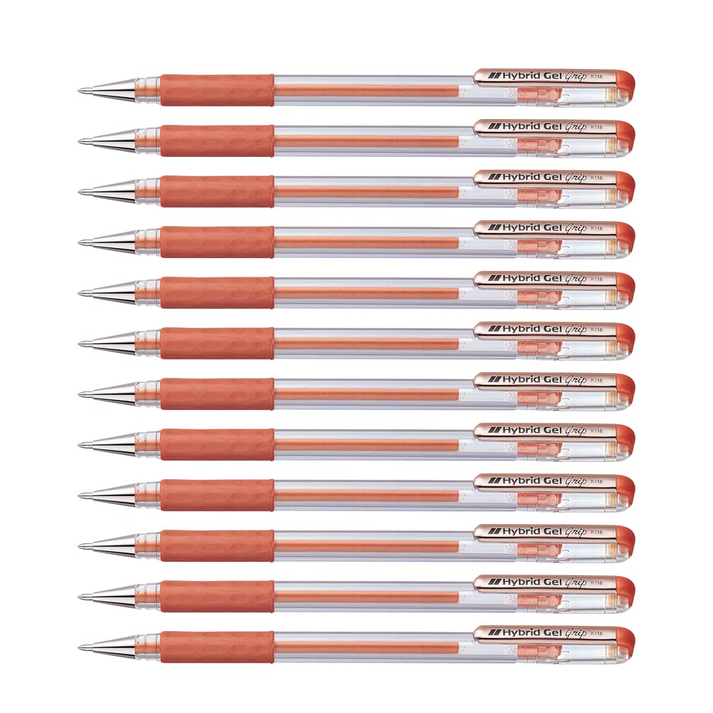 Pentel 0.8mm Tip Hybrid Gel Metallic Comfortable Finger Grip Ink Pen - Brown