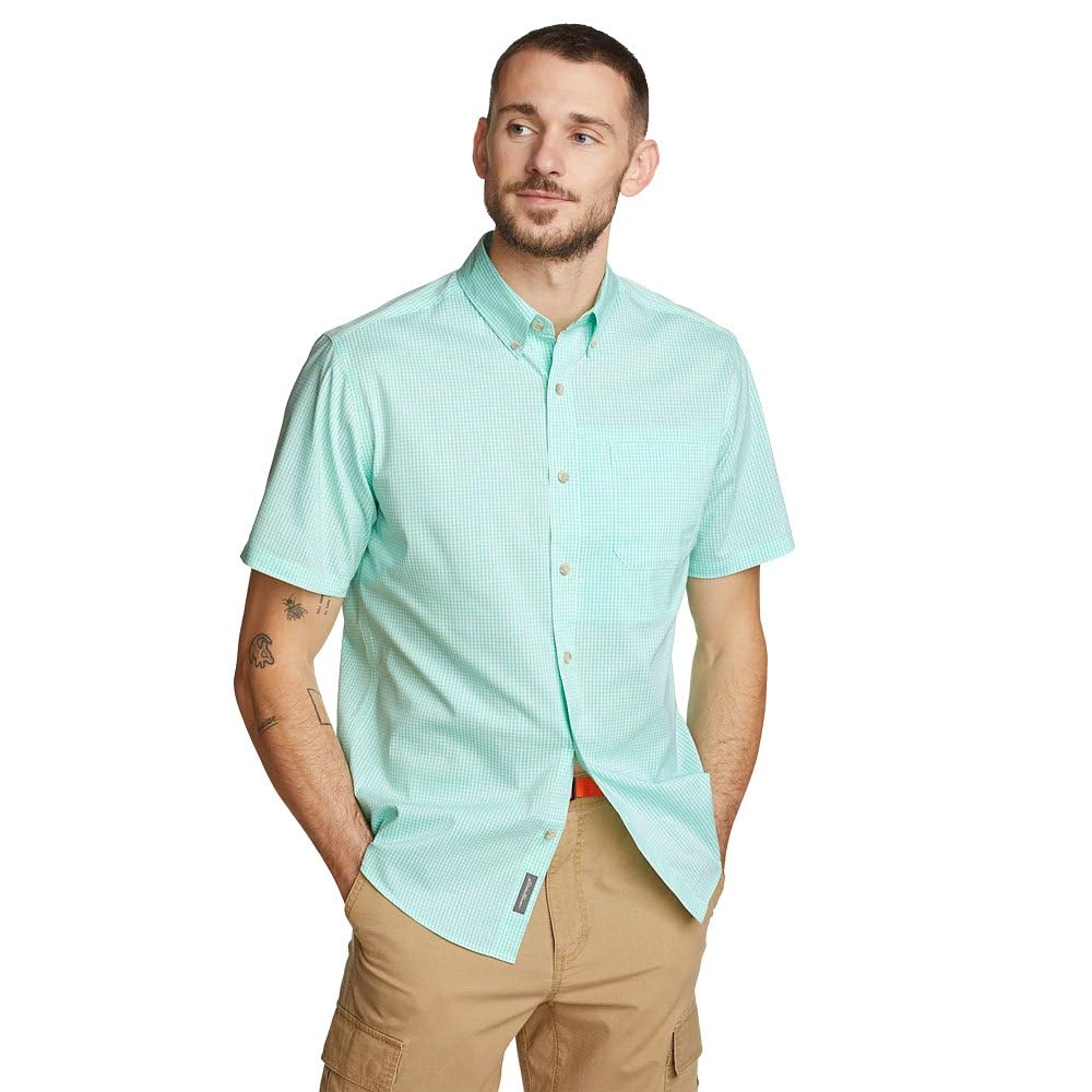 Eddie Bauer Men’s Big & Tall Voyager Flex Short-Sleeve Shirt Opal Medium, Tall