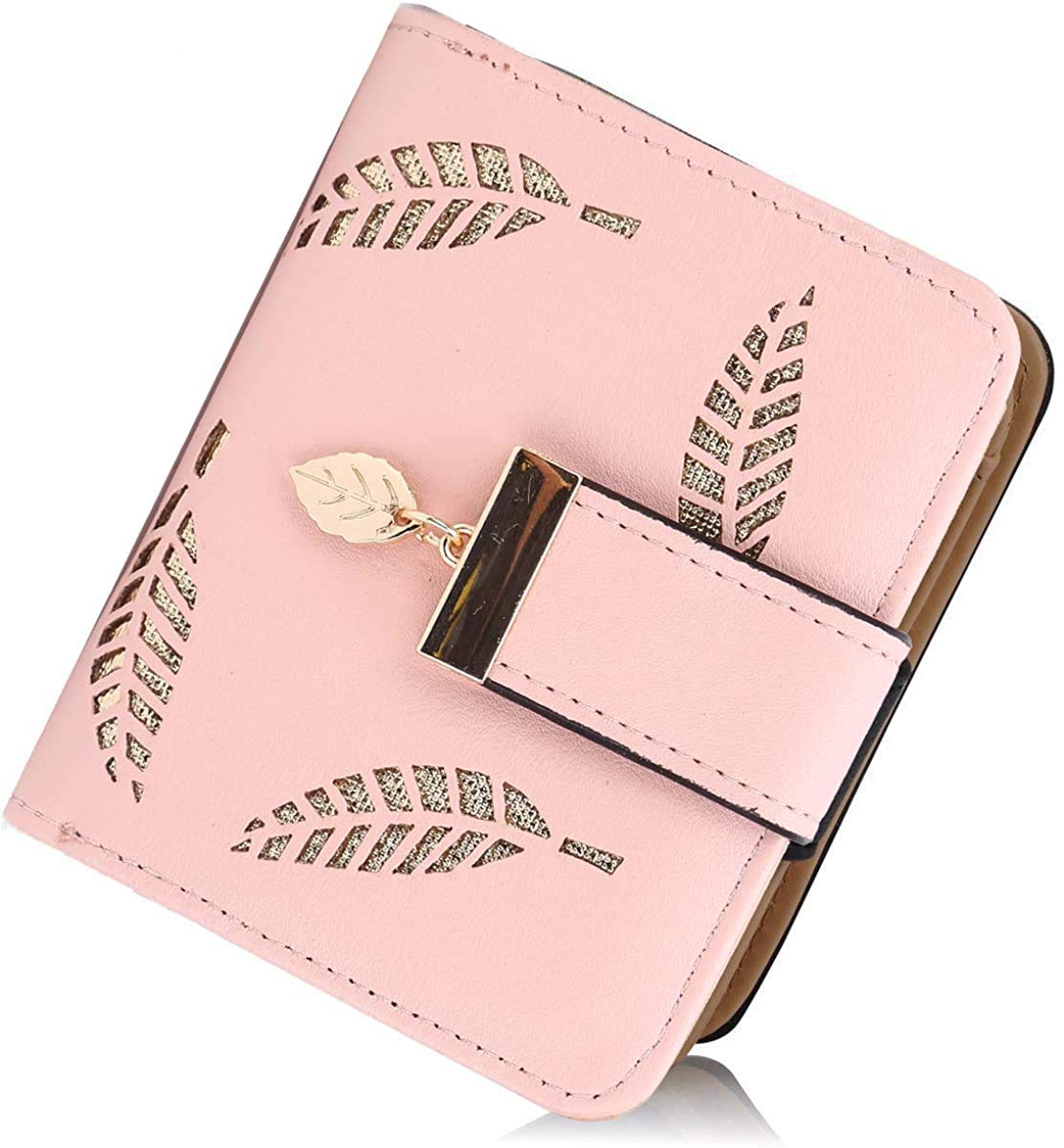 Ladies Purse Wallet, Womens Small Bifold Leather Purses Handbag with Cash/ID/Credit Card Holder Hollow Leaf, Ladies Vegan Coin Purses Wallet Money Bags with Zip Birthday Xmas Gifts for Women Girls