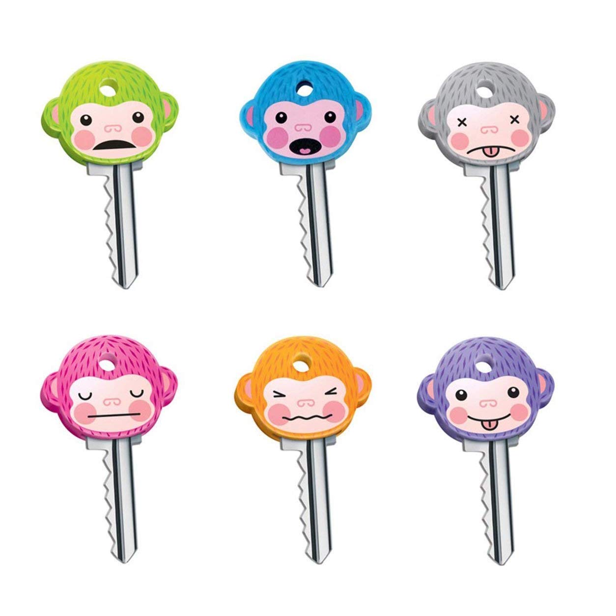 LHKJ 6 Pack of Cute Monkey Key Covers Fits Most Standard keys Made of Silicon Monkey Key Caps