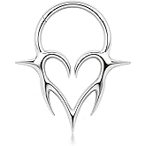 BodyBonita 16G Septum Rings Flame Heart, G23 Titanium Septum Jewelry, Nose Rings Hoops Clicker, Conch Helix Tragus Rook Daith Piercings for Women Men Silver/Gold Plated 8/10mm