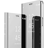 ZYZX CCSamll Samsung Galaxy S21 Plus Phone Case,Luxury Mirror Design Clear View Smart Window Screen Display Case Support Wireless Charging Flip Phone Cover for Samsung Galaxy S21 Plus 5G QH Silver