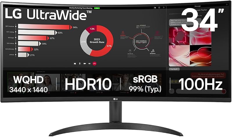 LG 34WR50QK UltraWide Curved 34 Monitor 3440x1440 100Hz VA HDR10