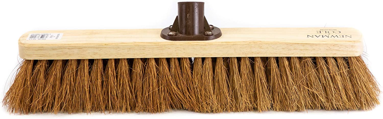 Newman and Cole 18" Wooden Broom Head - Replacement Wooden Broom Head for Outdoor Garden Yard Brush Sweeping - Wood Brush Head Fitted Fixing Bracket Connector (Soft Natural Coco)