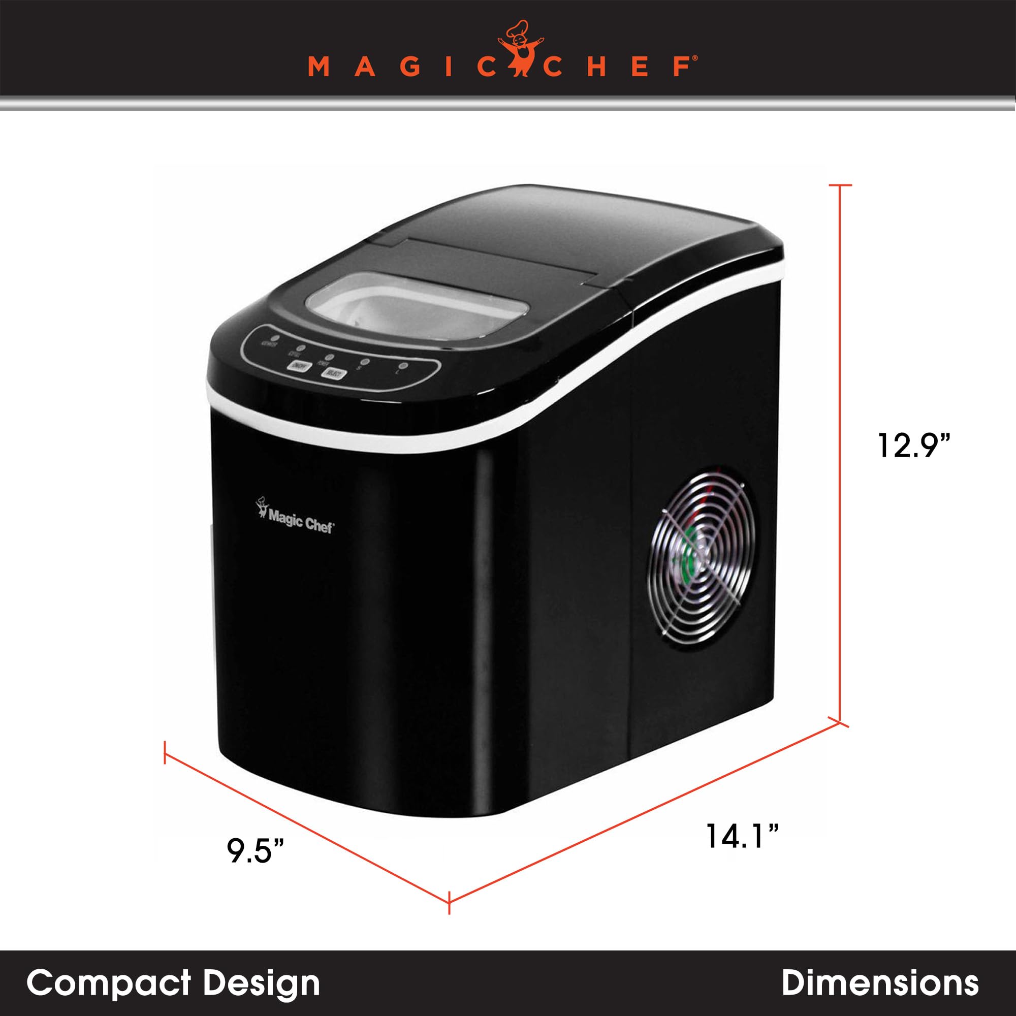 Magic Chef Countertop Ice Maker - Mini Portable Ice Machine - Home Bar Ice Cube Freezer, Makes up to 27 Pounds Per Day, Black