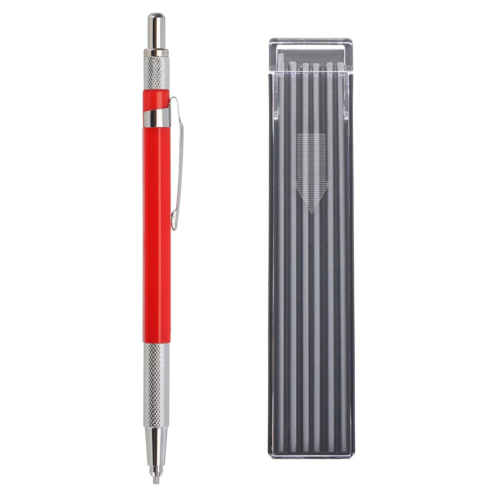 PATIKIL Mechanical Pencil with 12Pcs Silver Refills, Write Smoothly Portable Pencil with Built-in Sharpener and Claw Tip for Drafting Painting Designing, Red