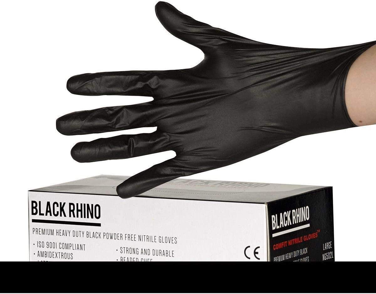 Rhino NG502FL Comfit Heavy Duty Nitrile Powder Free Gloves Large Black Pk100