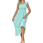 VIPONES Women's Summer Casual Madi Dress Ruffle Sleeve Smocked Tank Square Neck Flowy Tiered A-Line Trendy Sundress