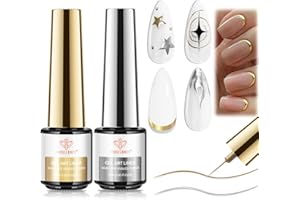 modelones Metallic Gold Silver Gel Liner Nail Polish 2 Pcs Chrome Mirror 3D Effect Nail Art Polish Bronze Thin Brush For Swirl Soak Off French Tip DIY Salon Nail Glue Manicure Gift For Women Girls