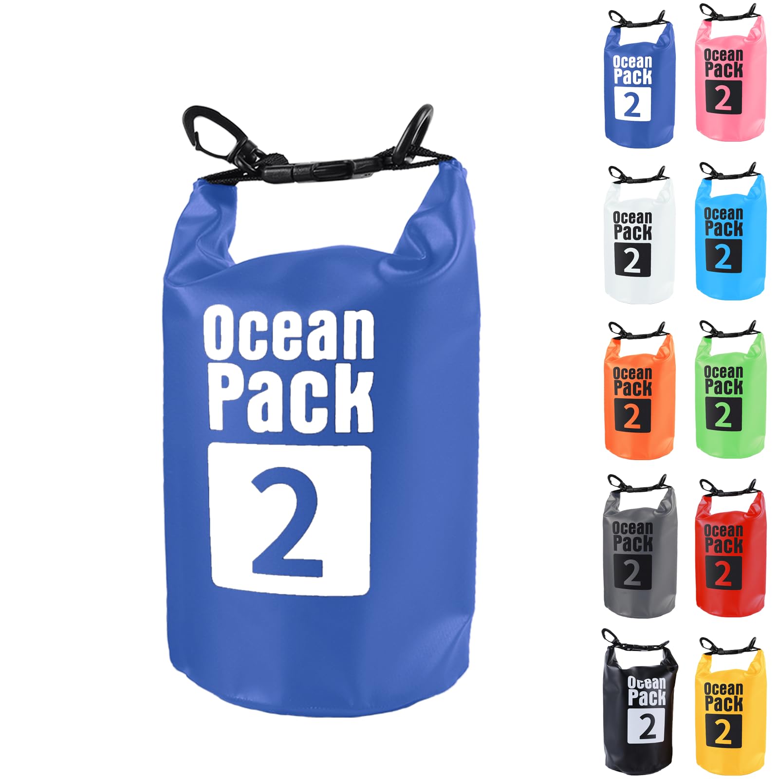 Dry Bag 2L, Boat Dry Bags Blue Waterproof Bag Dry Sack Roll Top Long Adjustable Shoulder Strap 2L/5L/10L/20L/30L/40L for Drifting Boating Kayaking Fishing Rafting Swimming Camping Canoeing Surfing