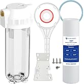 Whole House/RV Water Filter Housing Clear, 10" X 2.5" Inline Sediment Water Filter for RV, Home, Garden, Aquarium, 3/4" Brass Port, R-Type O-Ring, Heavy Duty Bracket, with PP Filter - 1025CBP