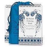 Coloring-On-The-Go Adult Coloring Books -74 Sea World Coloring Pages W/ Durable Designed Pouch & Hardcover Spiral Bound Format-Deluxe Portable for Grownups, DIY Creative Kit -Be Creative Everywhere!