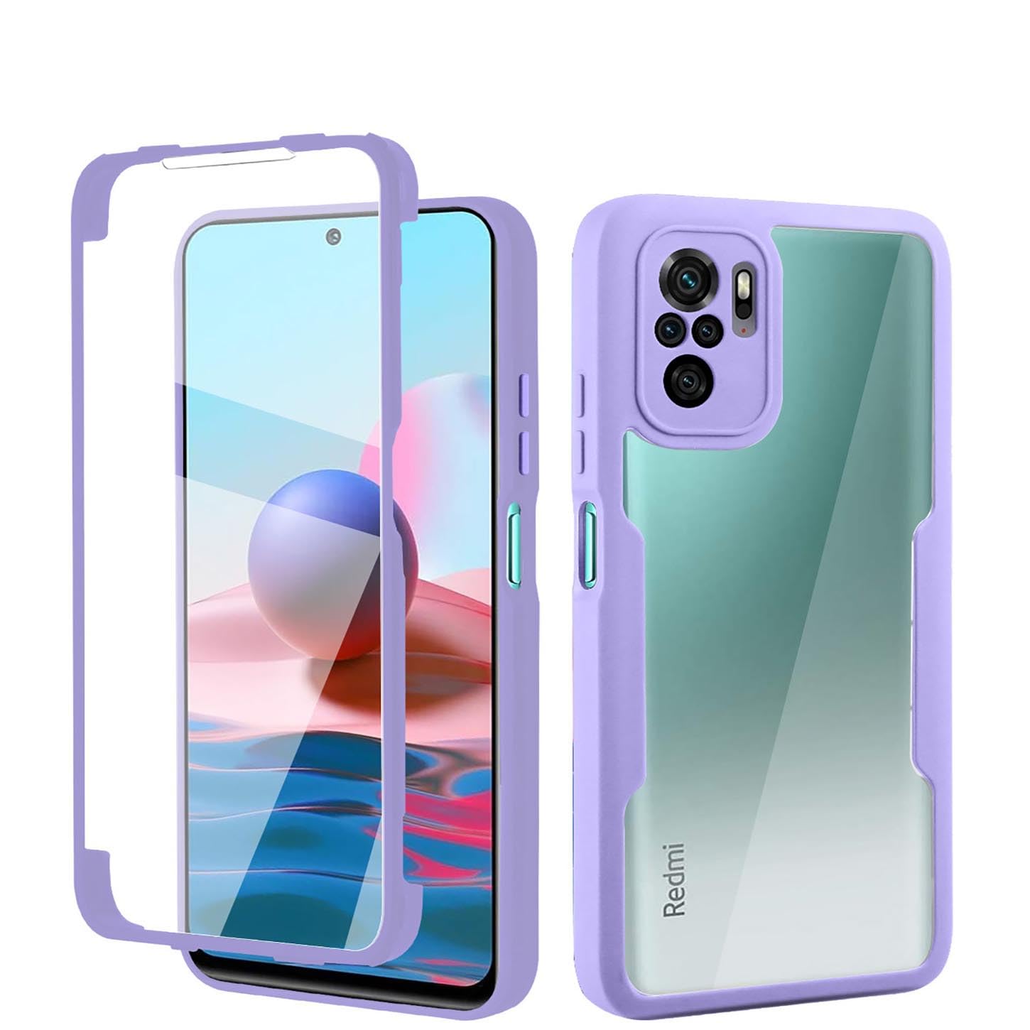 ILING Trasparente Case for Xiaomi Redmi Note 10 4G/Redmi Note 10S/POCO M5s, 360° Full Body Protection Shockproof Cover with Built-in Screen Protector, Ultra Thin Hard PC Silicone TPU Case (Purple)