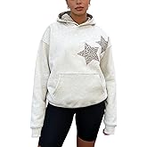 Pooyikoi Womens Oversized Leopard Star Graphic Hoodies Long Sleeve Hoodie Pullover Hooded Sweatshirt Aesthetic Hoodie