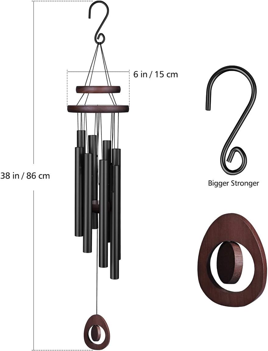 Homemaxs Wind Chimes for Outside Large Deep Tone, 38 Inch Large Memorial Wind Chimes with 8 Tubes & Rotatable DIY Pendants, Best Gift Wind Chimes for Outside Garden Patio Decor（Black） : Garden & Outdoor