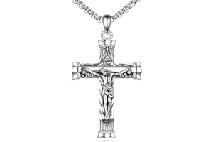YFN Crucifix Necklace Sterling Silver Cross Pendant Jesus Jewelry Religious Gifts for Women Men