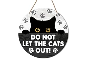HSNBT Do Not Let Cat Out Door Sign, Cat Hanging Sign for Home Front Door Porch Beware of Cat Sign Rustic Wall Decorations Gift for Cat Mom Dad Lover Own