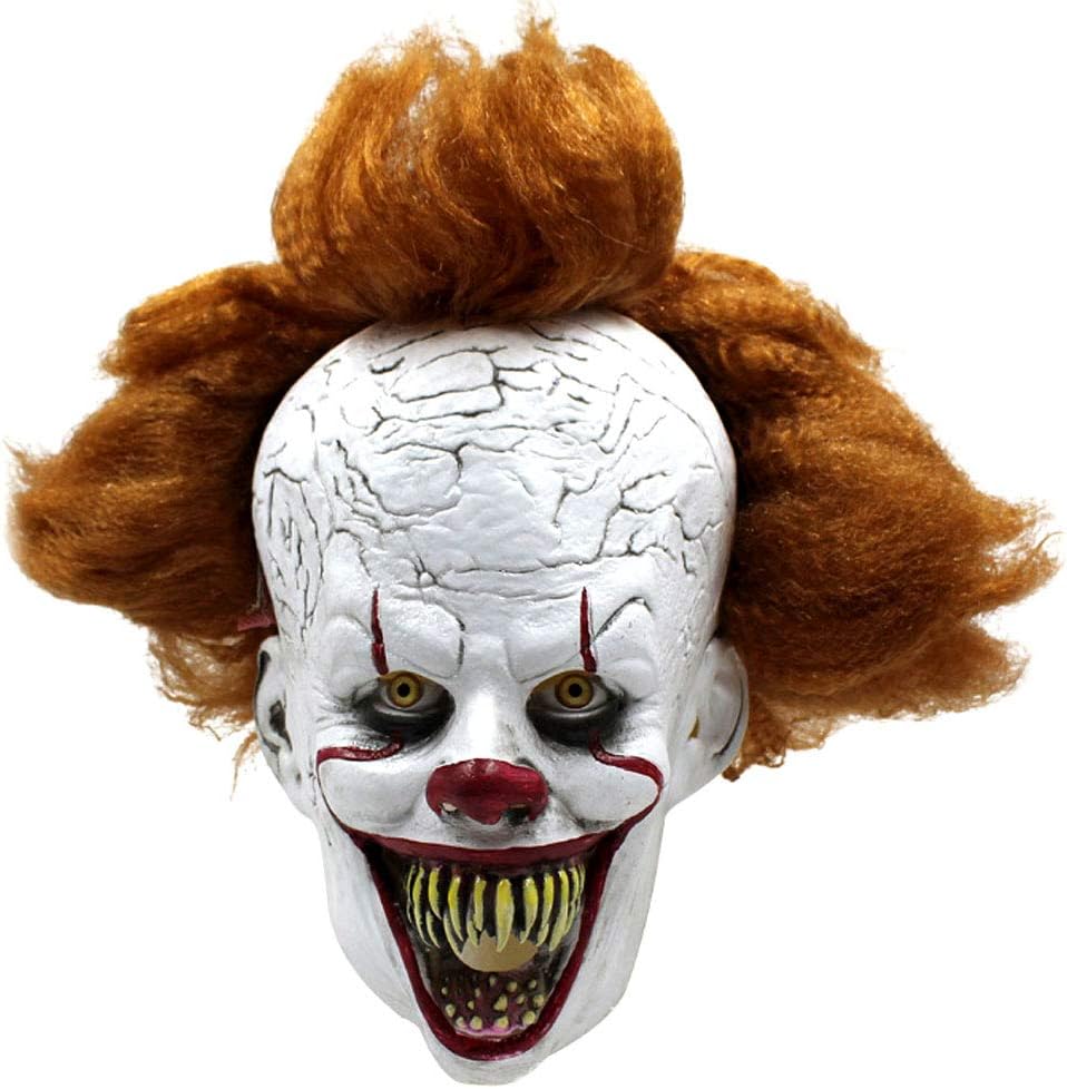 TINGSHOP Halloween Clown Mask Headgear, with Sharp Teeth It Costume Pennywise for Adult, Halloween Cosplay Party Decoration Props Terrorist Wig Mask Red Hair