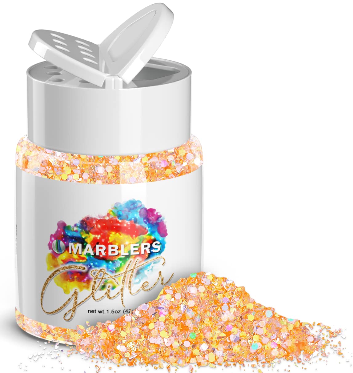 MARBLERS Holographic Glitter [Mixed Orange] 1.5oz (42g) | Chunky | Non-Toxic, Vegan, Cruelty-Free | Face, Body, Eyeshadow, Hair, Festival, Party Makeup | Nail Art, Polish, Resin, Tumbler, Slime, Craft — image 1