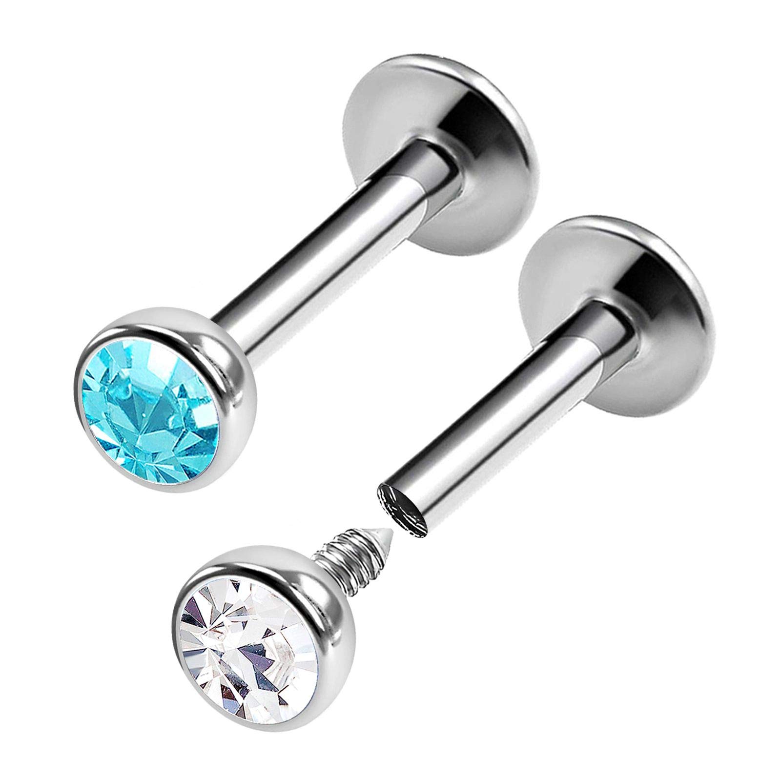 2pcs Steel Internally Threaded Labret Studs 16g 1/4 6mm 3mm Crystal Auricle Earring Monroe Piercing Jewellery See More Colors