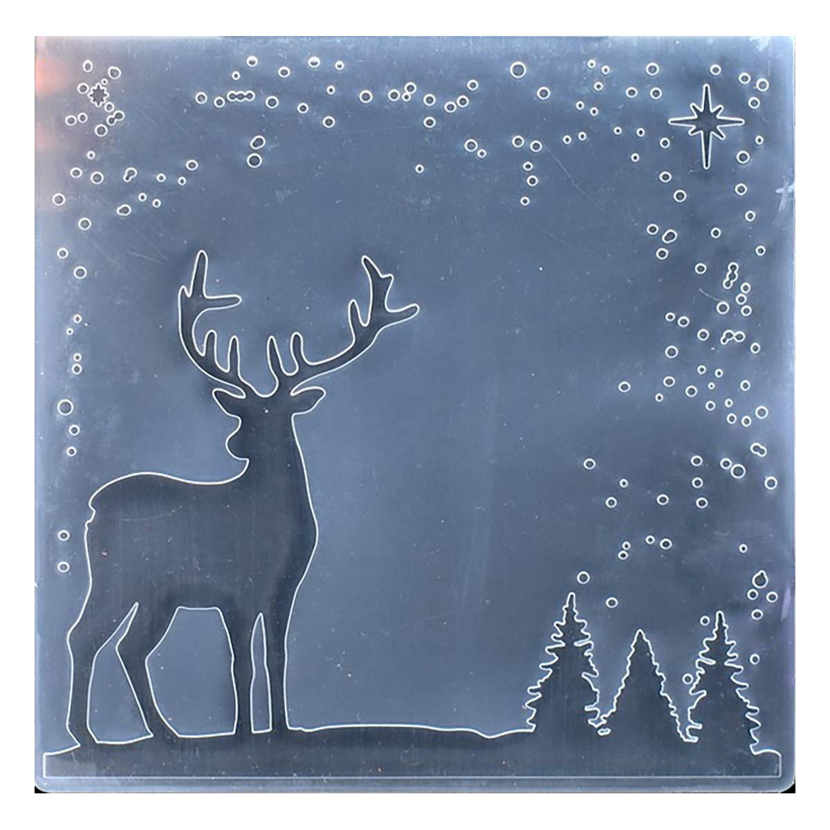 Kwan Crafts Merry Christmas Snowfall Deer Tree Star Plastic Embossing Folders for Card Making Scrapbooking and Other Paper Crafts, 15x15cm