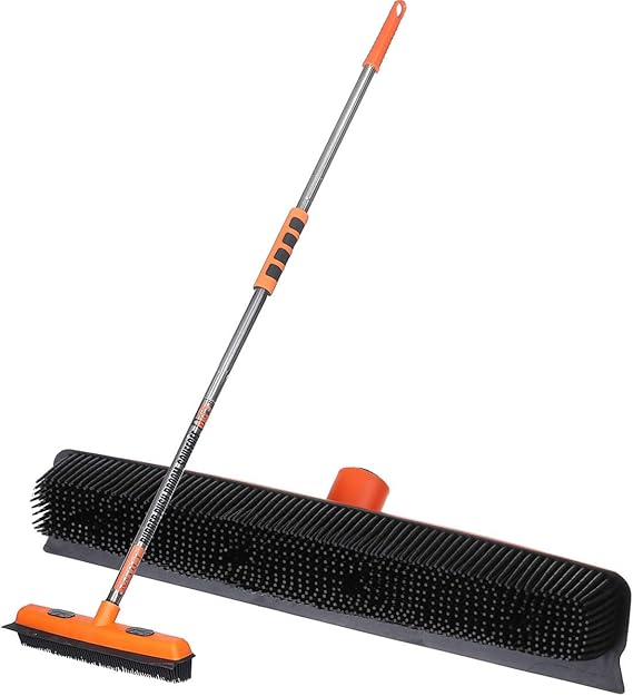 MATCC Push Broom Rubber Broom with Squeegee Edge for Pet Hair Removal