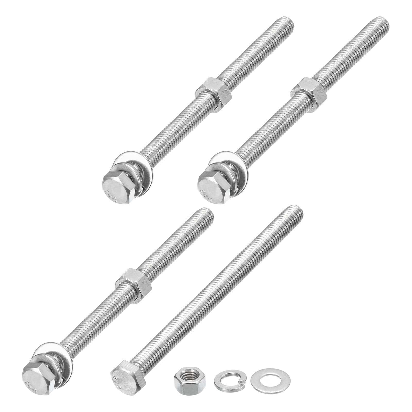 METALLIXITY Hex Head Screws Bolts, Nuts, Flat & Lock Washers Kits (3/8-16x5-1/2") 4 Set, Stainless Steel Fully Threaded Machine Screws Bolt Set - for Home Appliance Equipment