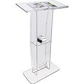 VEVOR Acrylic Podium, 47" Tall, Clear Acrylic Podium Stand with Wide Reading Surface & Storage Shelf, Floor-Standing Clear Pu
