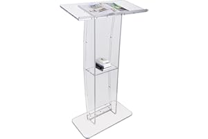 VEVOR Acrylic Podium, 47" Clear Acrylic Podium Stand with Wide Reading Surface & Storage Shelf, Floor-Standing Clear Pulpits Acrylic for Church Office School