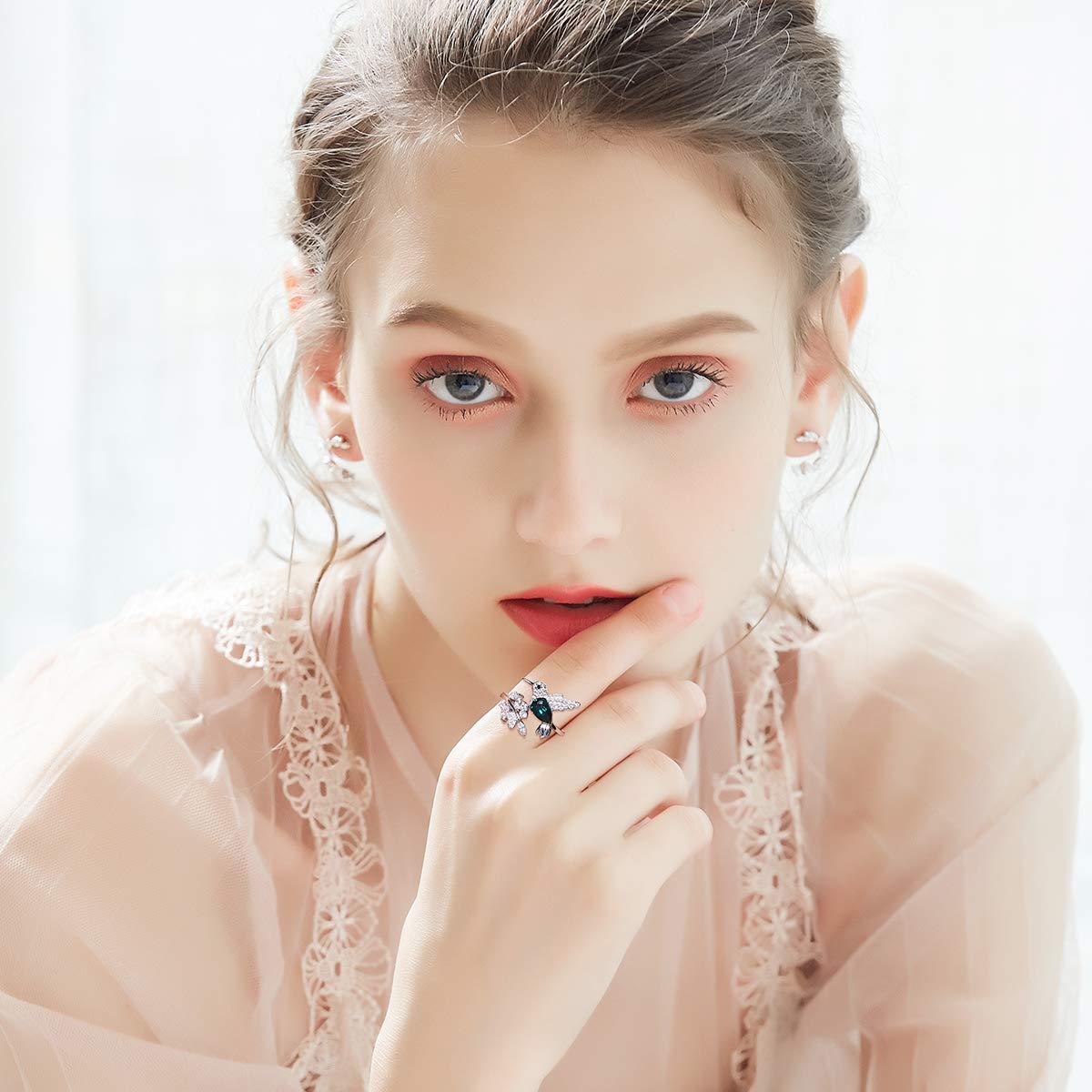 CDE Fine Ring Sterling Silver Hummingbird Open Rings Crystals from Swarovski Jewelry for Woemn