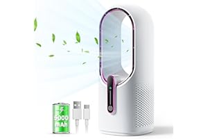 KONSIDEN Bladeless Desk Fan, 11.8 Inch Small Rechargeable Fan, Quiet Office Fan, 3 Speeds, Touch Control, Easy to Clean, Desk Fan Small Quiet, Ideal for Home, Office, Travel