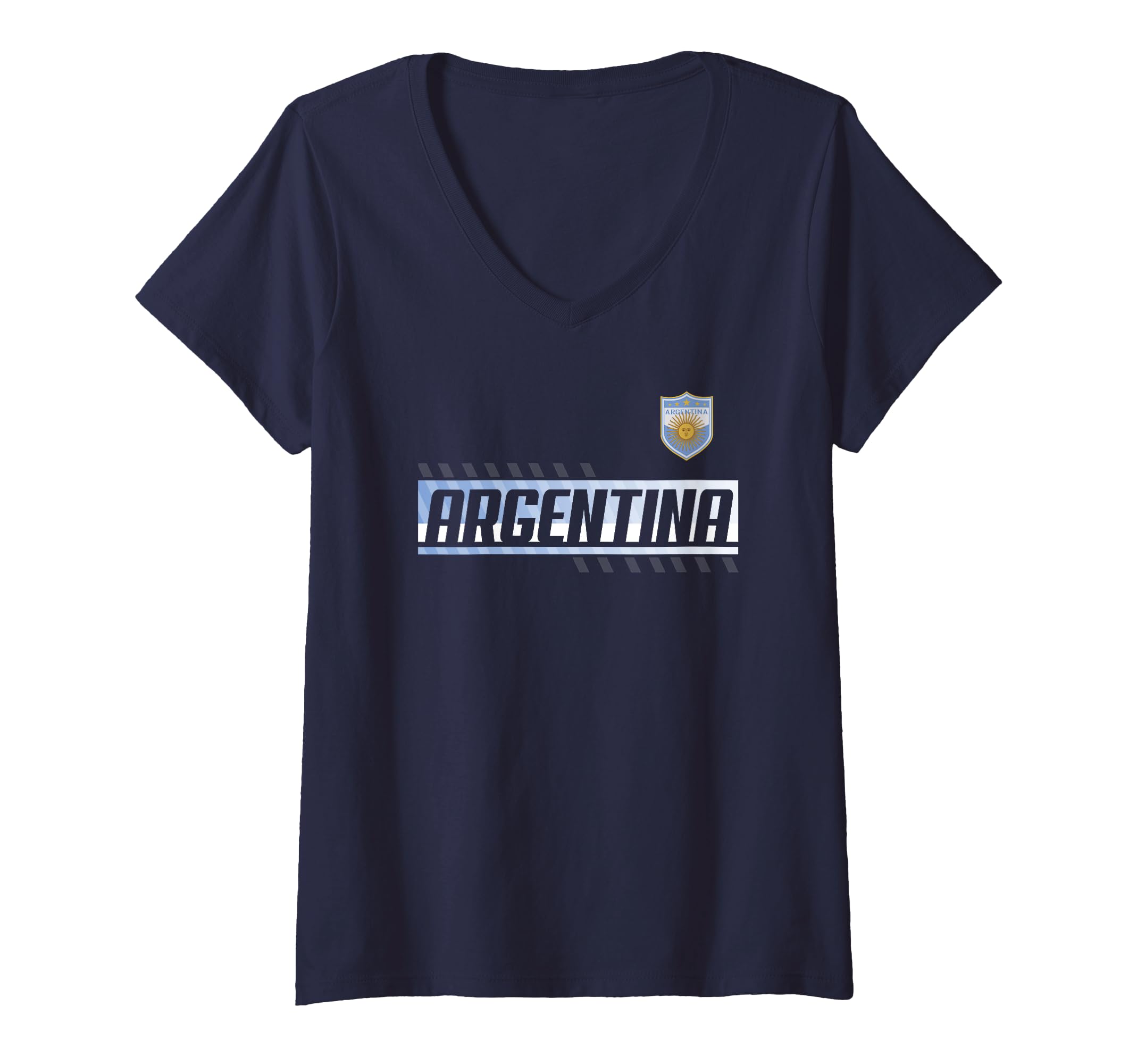 Womens Argentina Text Outline Football Pocket V-Neck T-Shirt