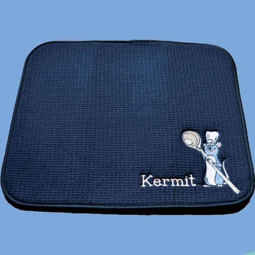 Personalized Pet Feeding Mat, EMBROIDERED Pet Dish Mat, Cat Litter Mat, Pet Food Mat or Cat Feeding Mat,"Ratatouille", Remy, Premium 16"x18", Pet Gift, S&T Mat, Machine Wash/Dry, CLASSY