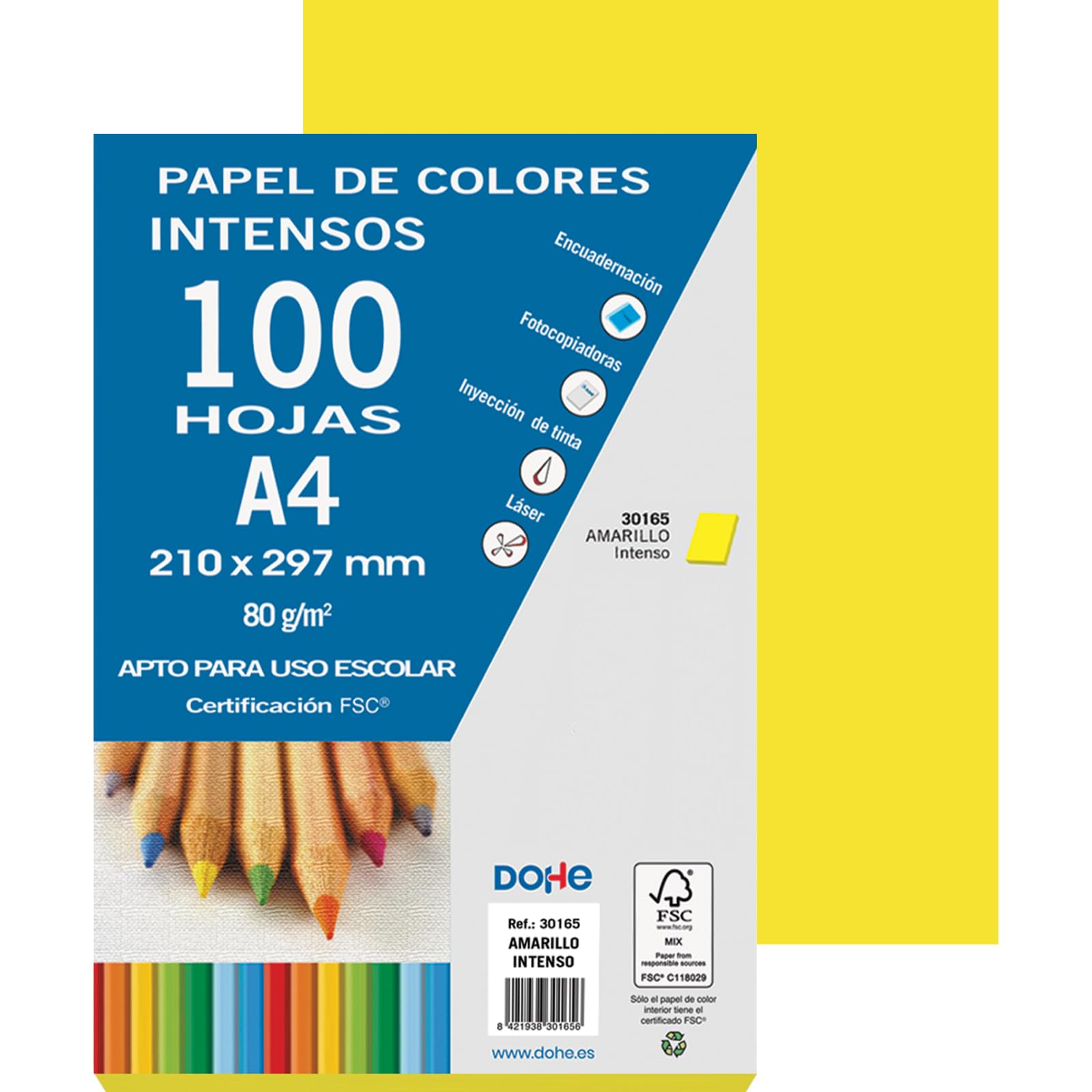 Dohe - Pack of 100 Paper Sheets 80 g A4, Intense Yellow - FSC Mix AEN-COC-000243