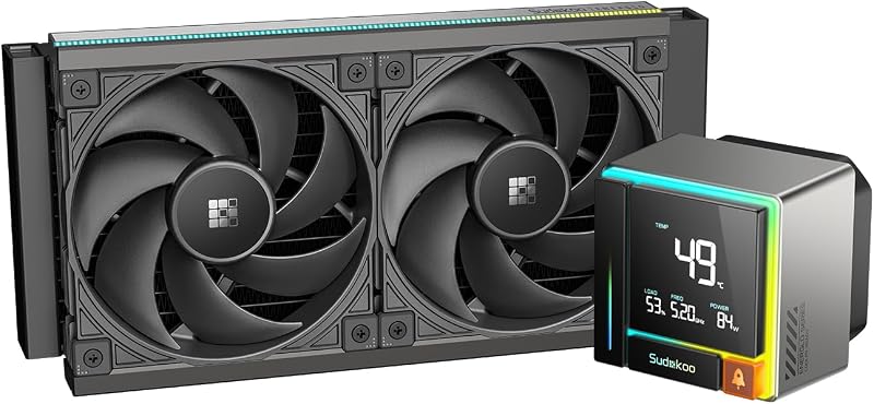 ENERGLO 240 Dissipatore Liquido 240mm: AIO 240mm con Schermo LCD a Segmenti - Raffreddamento Liquido PC con Due Ventole PWM FDB & Pompa 2500-3400 PWM, Intel LGA1851/1700/1200/115X AMD AM5/AM4