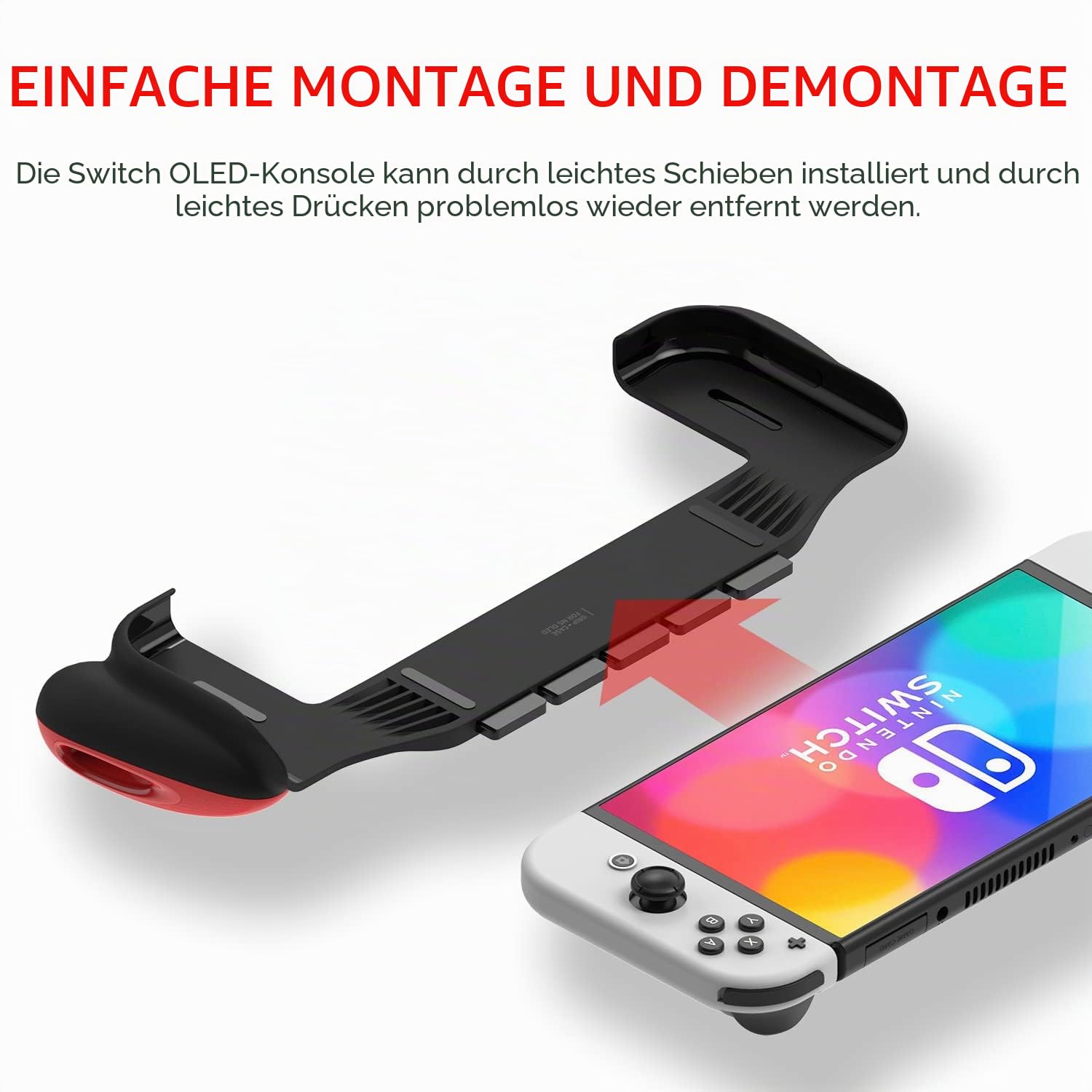 MEQI Grip-Schutzhülle kompatibel mit Nintendo Switch OLED-Modell, einzigartiges verbessertes Design mit 5 Spielschlitzen, bequemes und ergonomisches Griffschalter-Zubehör 6