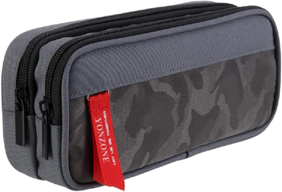 YONZONE Pencil Case Large Capacity 3 Compartments Grey High Storage Organizer
