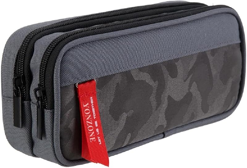 YONZONE Pencil Case Large Capacity 3 Compartments Grey High Storage Organizer