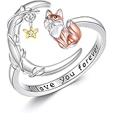 YAFEINI Fox Ring S925 Sterling Silver Moon Fox Rings Adjustable Animal Open Ring for Women Foxes Jewelry Gifts for Women Mom Wife