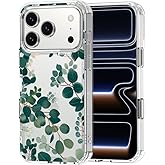MOSNOVO for iPhone 17 Pro Case | Military Grade 6.6ft Drop Tested | Camera Control | Clear with Eucalyptus Design