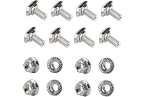 PZRT 8pcs M8 x 25mm Hammer Head Bolt T Screw,8pcs M8 Hexagon Flange Nuts Set, Carbon Steel Nickel Plated for 4040 Series Standard 8mm T-Slot Aluminum Profile